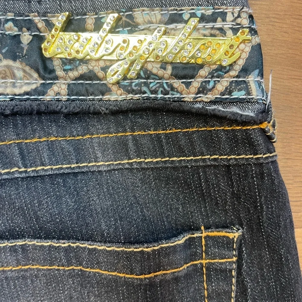 Baby Phat Y2K Black Denim Jeans Womens Size 11 Bootcut Floral Embroidered​ - Picture 9 of 11